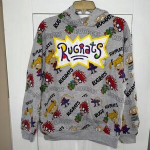 Rugrats Nickelodeon Medium Hoodie Gray All Over Print 90s Cartoon Nostalgia
